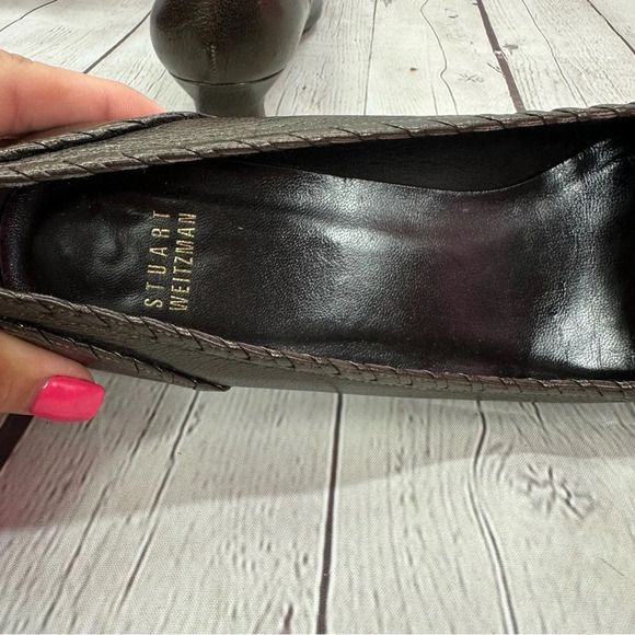 stuart weitzman leather designer kitten heel pump bronze color sz 9 SS narrow - Picture 7 of 14